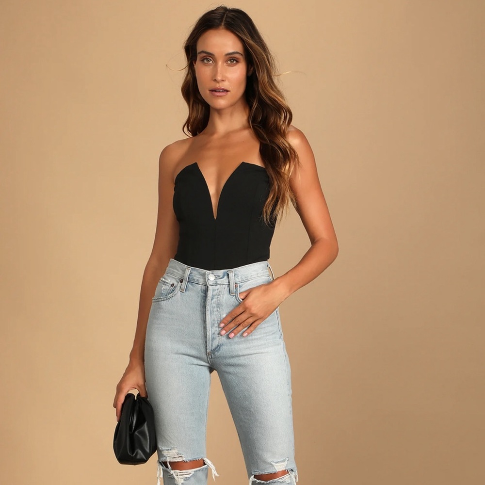 Lulus Black Strapless Bodysuit XS